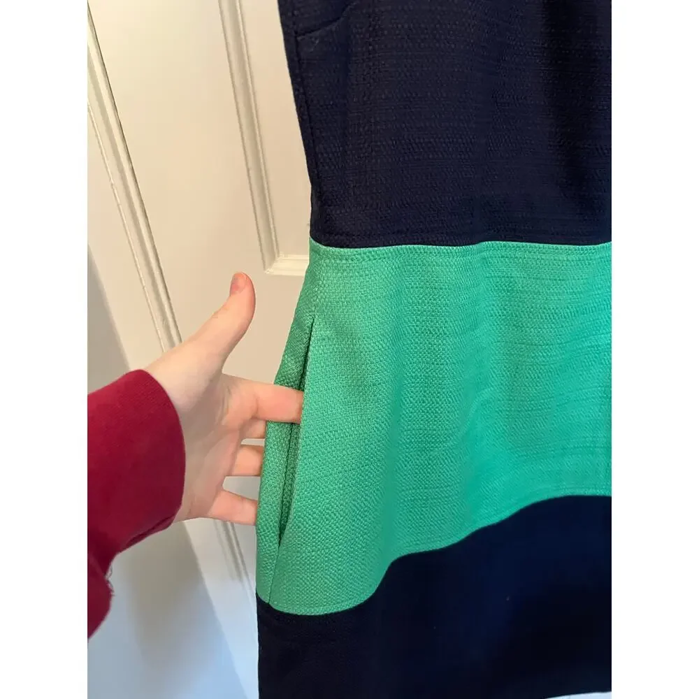 Banana Republic Navy Blue Green Colorblock Stripe Sheath Dress Sleeveless Wom 6